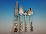 Rose by Stieff Sterling Silver Flatware Set Service 24 pieces Repousse