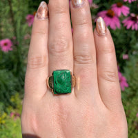 10k Gold Men's Warrior Genuine Cameo Carved Green Stone Ring Size 12 (#J6898)
