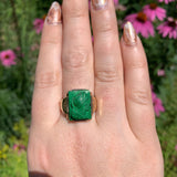 10k Gold Men's Warrior Genuine Cameo Carved Green Stone Ring Size 12 (#J6898)