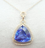 14k Gold 8.94ct Trillion Cut Genuine Natural Tanzanite Pendant w/Diamonds #J2840