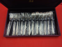 Japanese 800 Silver Dessert Set w/ enameled flowers & leaves in Original Box