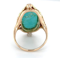 10k Gold Arts and Crafts Campito Genuine Natural Turquoise Flowers Ring (#J6560)