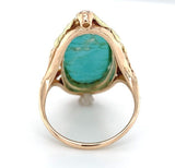 10k Gold Arts and Crafts Campito Genuine Natural Turquoise Flowers Ring (#J6560)
