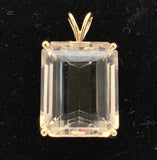 14k Gold Pendant with Large Emerald Cut Genuine Champagne Smoky Quartz (#J7544)
