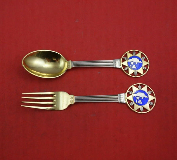 Christmas by A. Michelsen Sterling Silver Fork and Spoon Set 2pc 1931 Vermeil