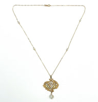 14k Yellow Gold Pearl Lily of the Valley Art Nouveau Pendant Jewelry (#J6160)