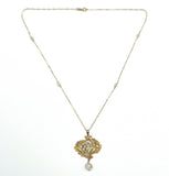 14k Yellow Gold Pearl Lily of the Valley Art Nouveau Pendant Jewelry (#J6160)