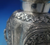 French Sterling Silver Tea Caddy with Figures and Peacocks 5" x 3 1/2" (#5832)