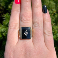 10k Gold Men's Genuine Natural Black Onyx and Diamond Ring Size 7 (#J6630)