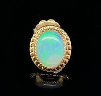 14k Yellow Gold Oval Genuine Natural Australian Opal Stud Earrings (#J7050)