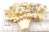 14k Yellow Gold Stick Pin Collection Flower Basket Brooch (#J644)