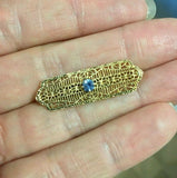 10k Yellow Gold Filigree Genuine Natural Sapphire Pin (#J5324)