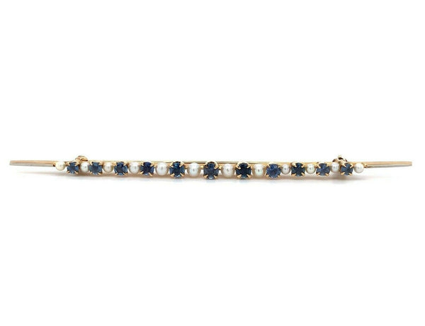 14k Antique Montana Sapphire and Pearl Bar Pin (#J5384)