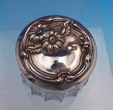 Art Nouveau Sterling Silver Glass Dresser Jar w/ Daisies 1 3/4" x 2 1/8" (#9236)