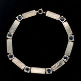 14k Gold Art Deco Genuine Sapphire Link Bracelet Guilloche Engraved (#J6504)