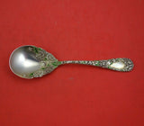 Chrysanthemum by Durgin Sterling Silver Sugar Spoon with White Green Enamel 6"