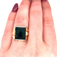 10K Yellow Gold Men's Rectangular Genuine Natural Bloodstone Ring (#J5677)