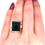 10K Yellow Gold Men's Rectangular Genuine Natural Bloodstone Ring (#J5677)