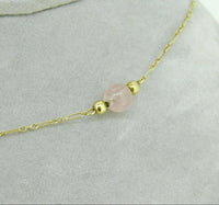 14k Yellow Gold Carved Genuine Natural Rose Quartz Necklace (#J4681)