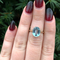 10k Yellow Gold 3.13 Carat Oval Cut Genuine Natural Aquamarine Ring (#J6356)