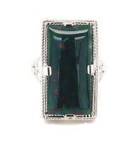 14k White Gold Filigree Art Deco Genuine Natural Bloodstone Ring (#J5785)