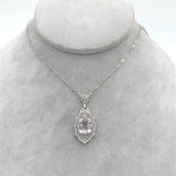 Art Deco 10k White Gold Filigree Pendant Necklace with Pink Stone (#J7357)