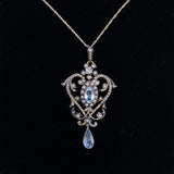 14k Yellow Gold and Silver Top Victorian Aquamarine Lavaliere Pendant (#J5702)