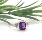 18k White Gold 1.21 Carat Genuine Natural Amethyst Filigree Ring 7.5 (#J7443)