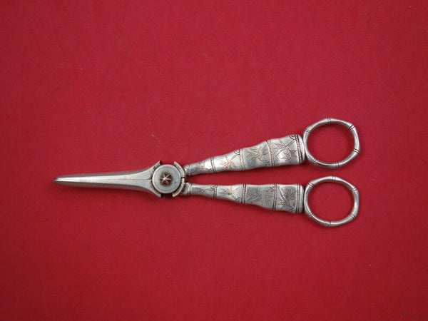 Japanese Sterling Silver Grape Shears AS w/ Bamboo Engraving 3.2oz. 6 3/8"