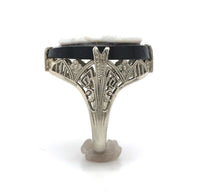 18k White Gold Art Deco Filigree Genuine Natural Stone Cameo Ring (#J6214)