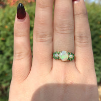 14k Yellow Gold Ring with Australian Opals and Green Tsavorite Garnets (#J6457)