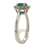 14k White Gold .59ct Genuine Natural Emerald and Diamond Halo Ring (#J7371)