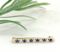 14k Yellow Gold Antique Montana Sapphire and Pearl Bar Pin Jewelry (#J7145)