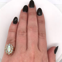 14k Yellow Gold Marquise Genuine Natural Opal Ring with Opal Halo (#J5937)