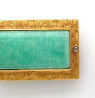 14k Gold Aventurine Quartz Pin Victorian Hand Engraved Diamond Accents (#J6252)