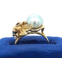 14k Yellow Gold Blue Akoya Pearl Ring with Sapphires Size 3 Jewelry (#J6097)