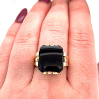 14k Yellow Gold Men's Genuine Natural Black Onyx Ring Jewelry (#J5687)