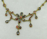 Genuine Natural Bohemian Garnet Necklace with Floral Drops (#J4816)