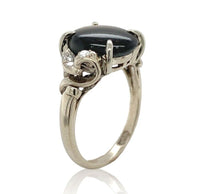 12k White Gold Genuine Natural Black Star Sapphire Diamond Ring Size 4.25 #J7004