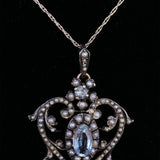 14k Yellow Gold and Silver Top Victorian Aquamarine Lavaliere Pendant (#J5702)