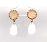 14k Yellow Gold Genuine Natural Moonstone Drop Earrings w/Carved Flowers #J5636