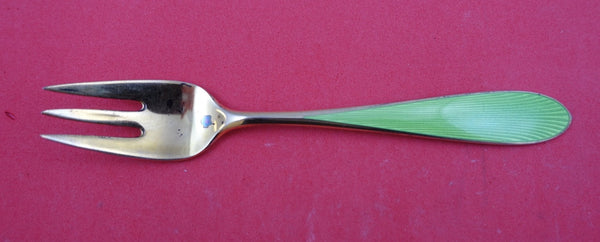 Norwegian Sterling Pastry Fork vermeil green enamel by N. M. Thune-Oslow 5 1/2"