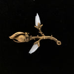 14k Yellow Gold Freshwater River Pearl Magnolia Branch Pin (#J5574)