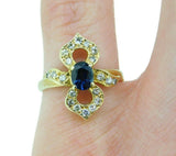 14k Yellow Gold Genuine Natural Sapphire and Diamond Ring (#J543)