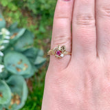 14k Yellow Gold Handwrought Rose Ring with Genuine Natural Ruby Diamond (#J7410)