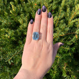 18k White Gold Large 15.55 Carat Genuine Natural Aquamarine Diamond Ring #J7013