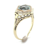 14k Yellow Gold Art Deco Filigree Ring w/Specialty Hexagon Cut Aquamarine #J6544