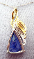 14k Gold 3.47ct Trillion Genuine Natural Tanzanite Pendant with Diamonds (#J718)