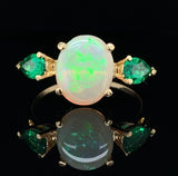 18k Yellow Gold 1.76ct Genuine Natural Opal and Emerald Ring Jewelry (#J5629)