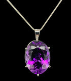 Platinum 16.33 Carat Oval Genuine Natural Amethyst Pendant w/ 18" Chain (#J7453)